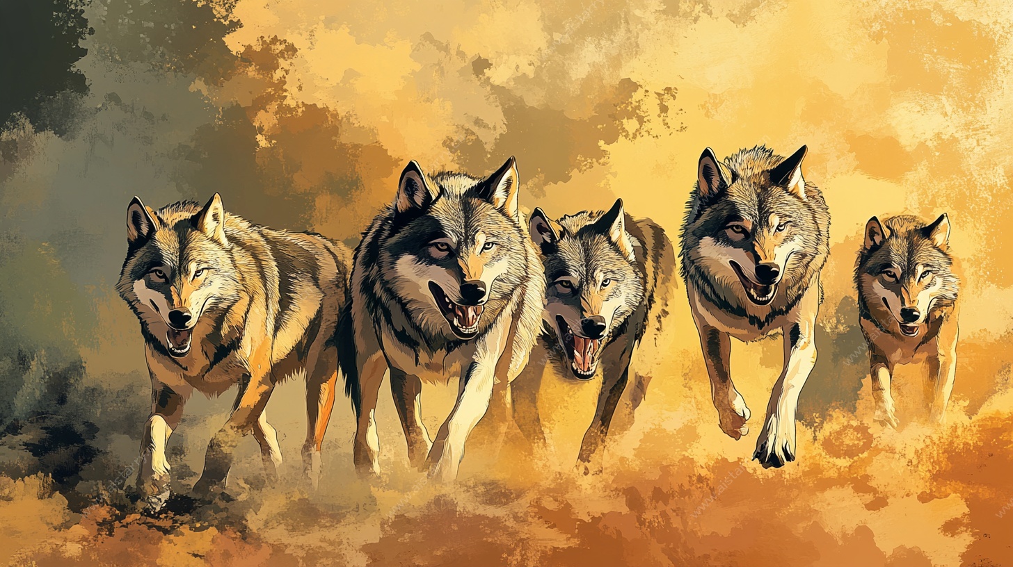狼群奔腾图