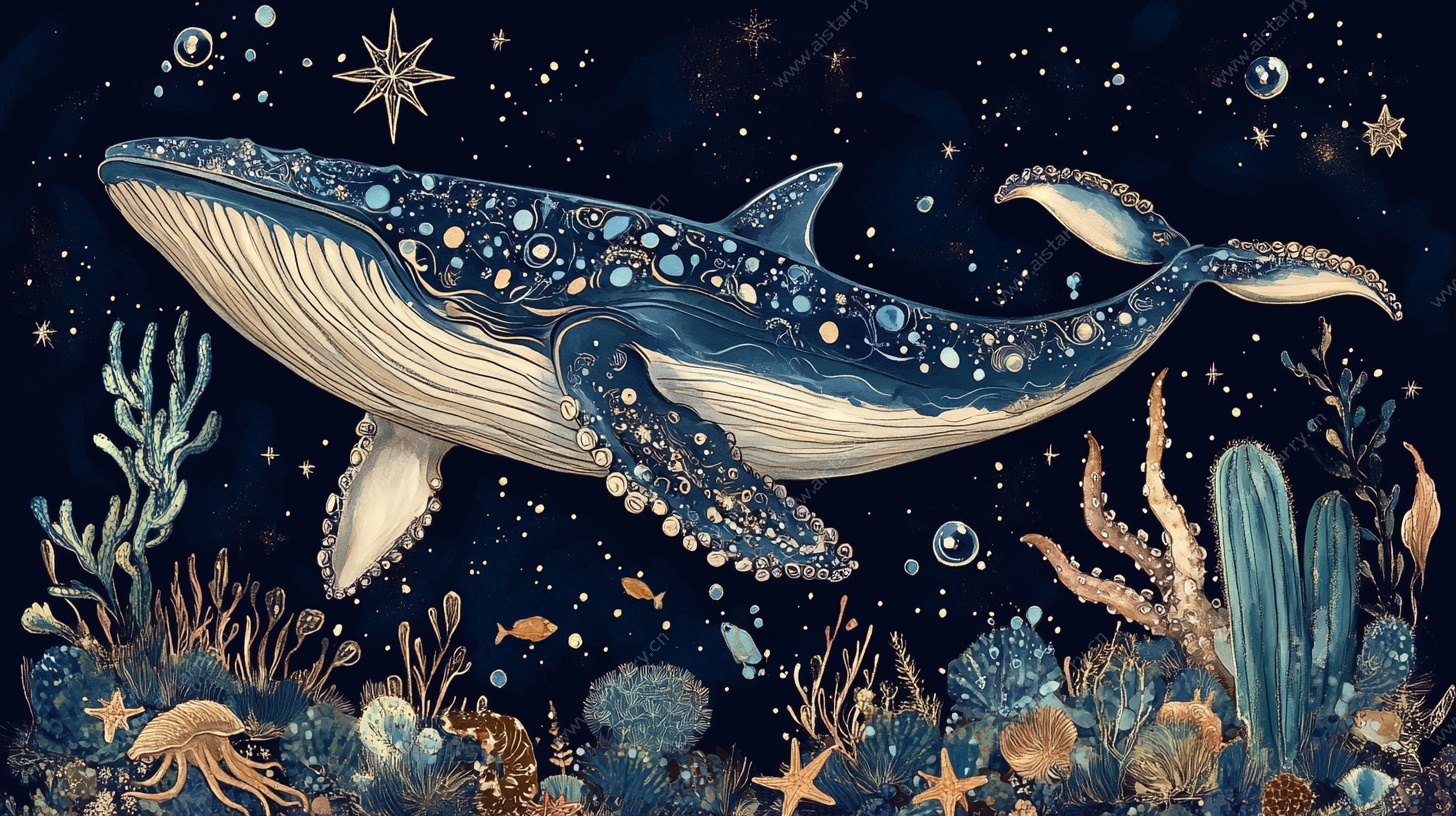 梦幻深海鲸鱼插画
