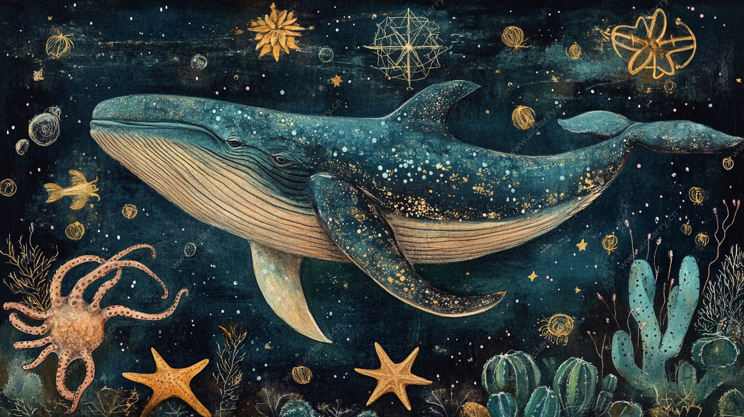 梦幻深海鲸鱼插画