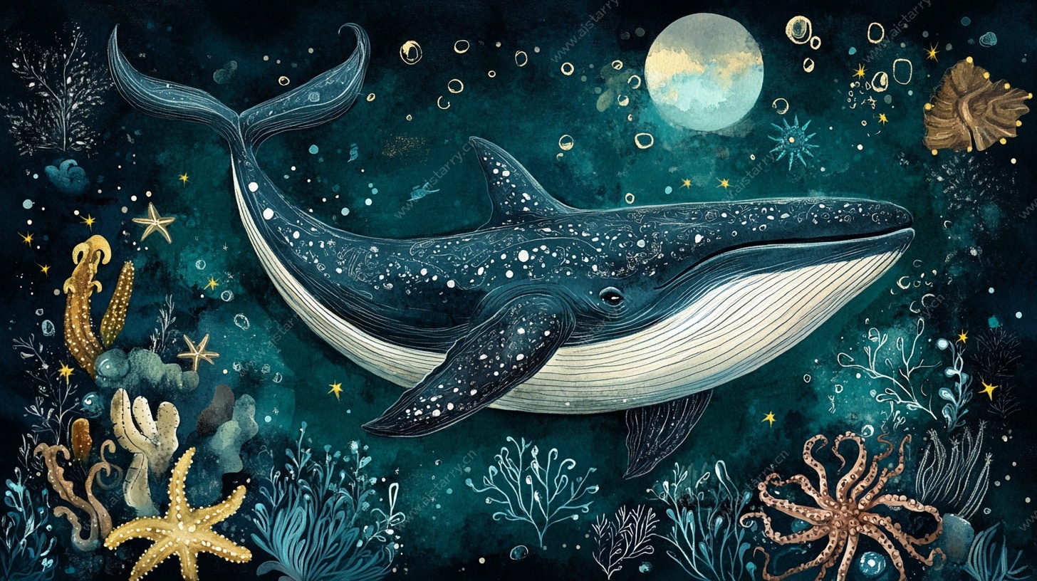 梦幻海洋鲸鱼插画
