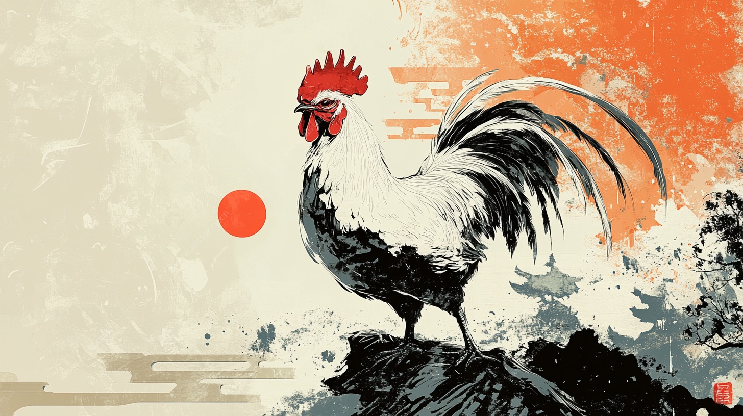 水墨风雄鸡图
