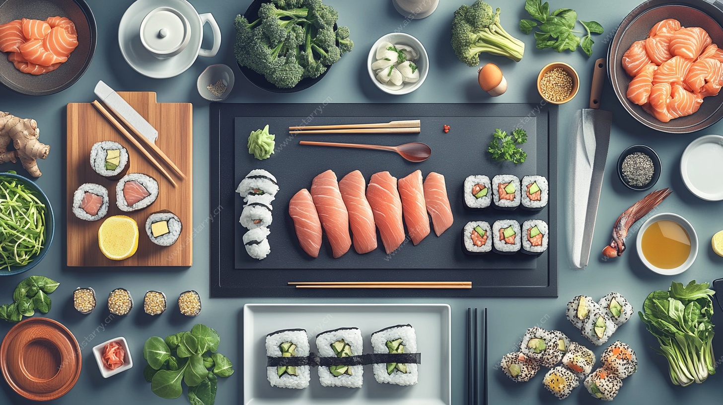 丰盛寿司美食摆盘展示