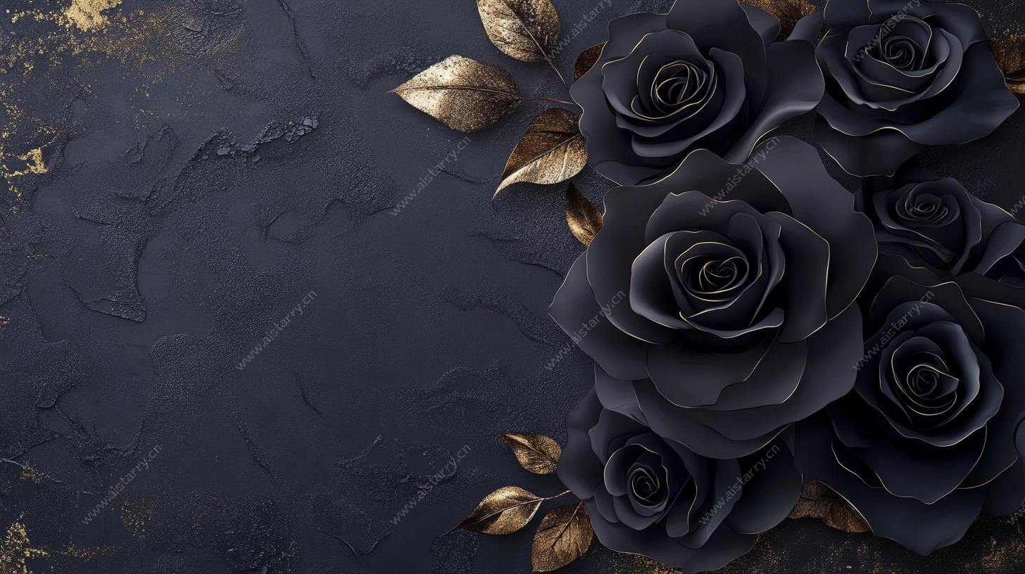 黑玫瑰与金叶的奢华搭配
