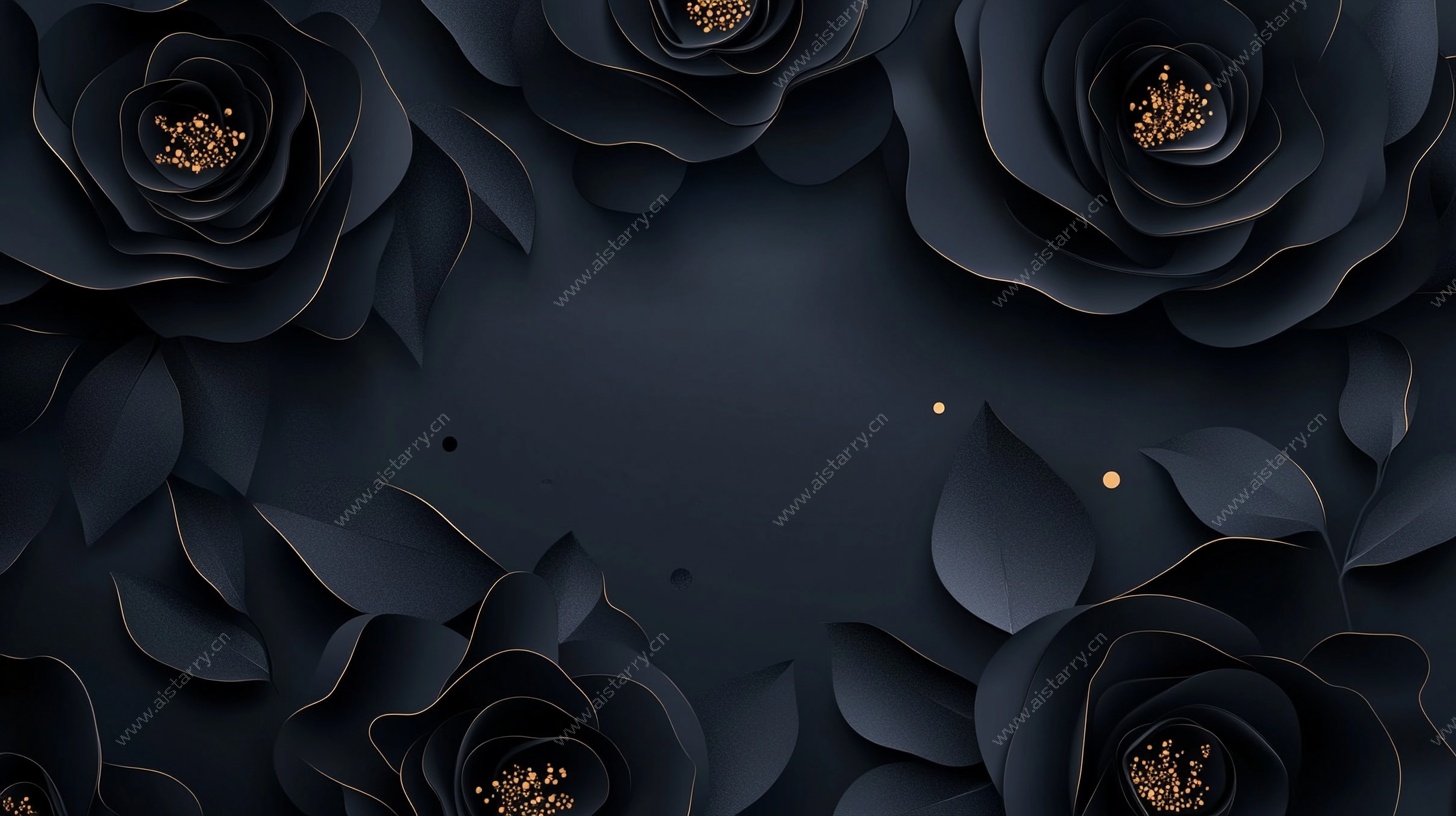 黑色立体纸艺玫瑰花背景