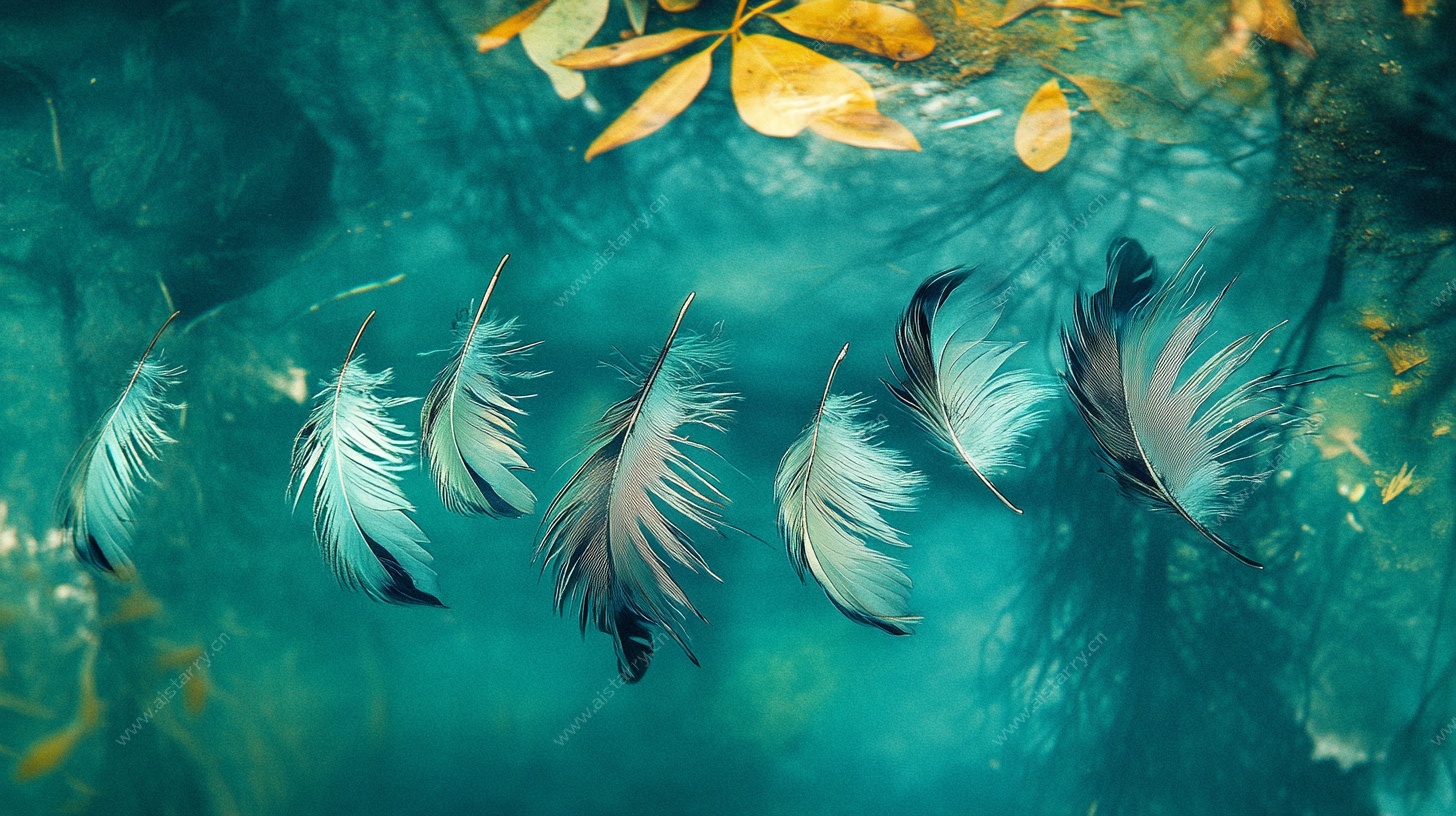 水中漂浮的梦幻羽毛