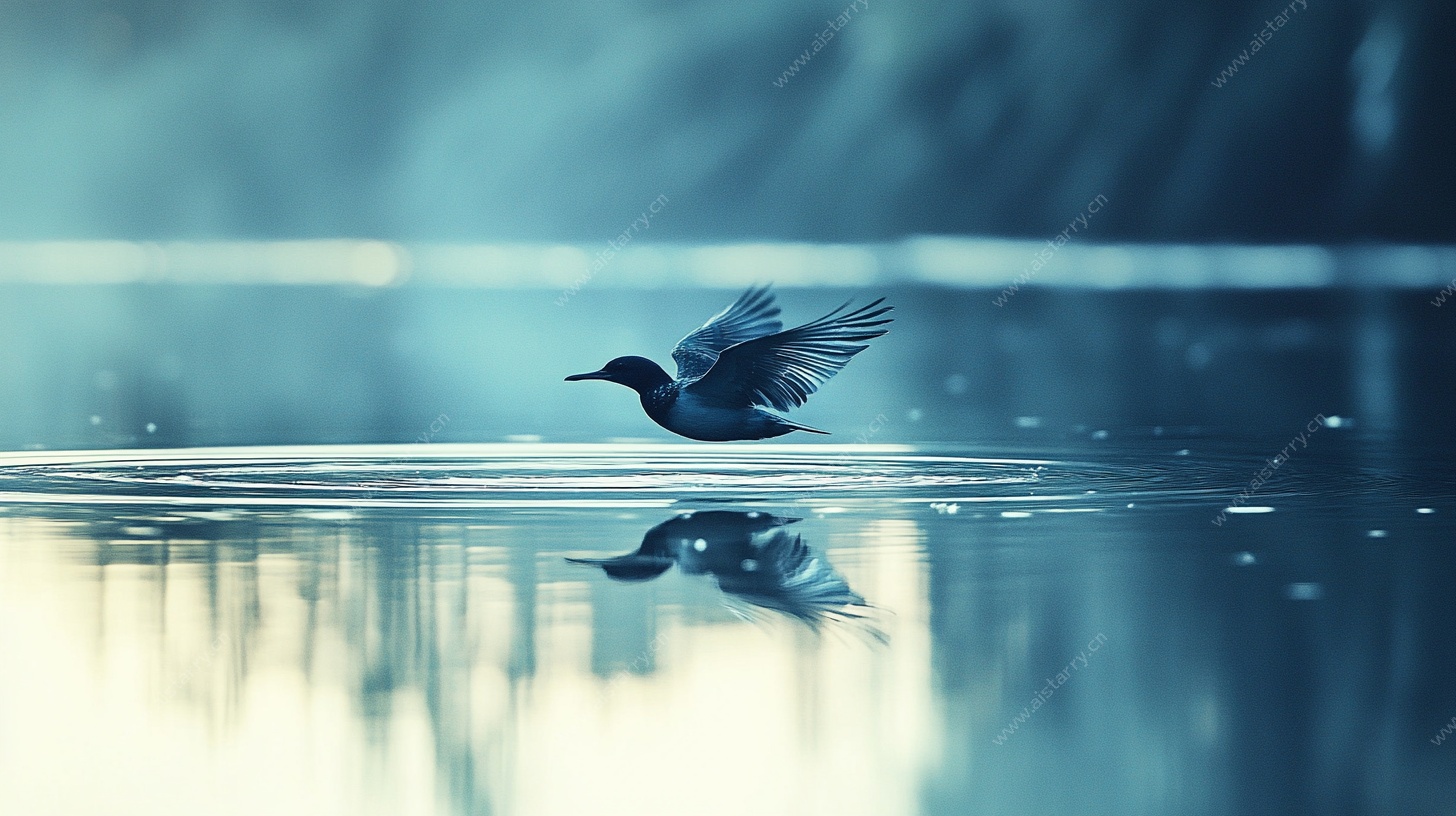 水面飞鸟倒影梦幻瞬间