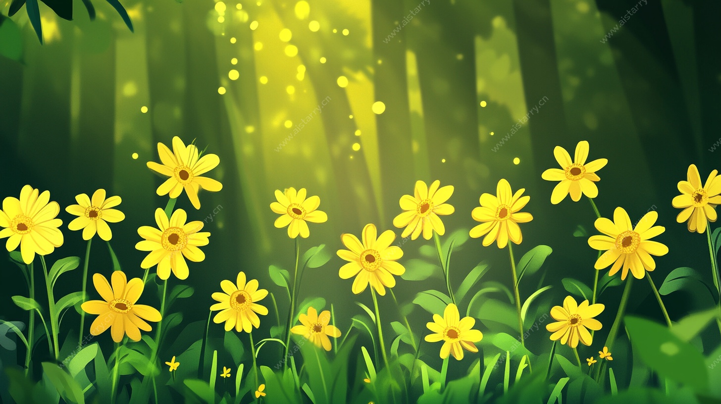 阳光森林中的灿烂小黄花