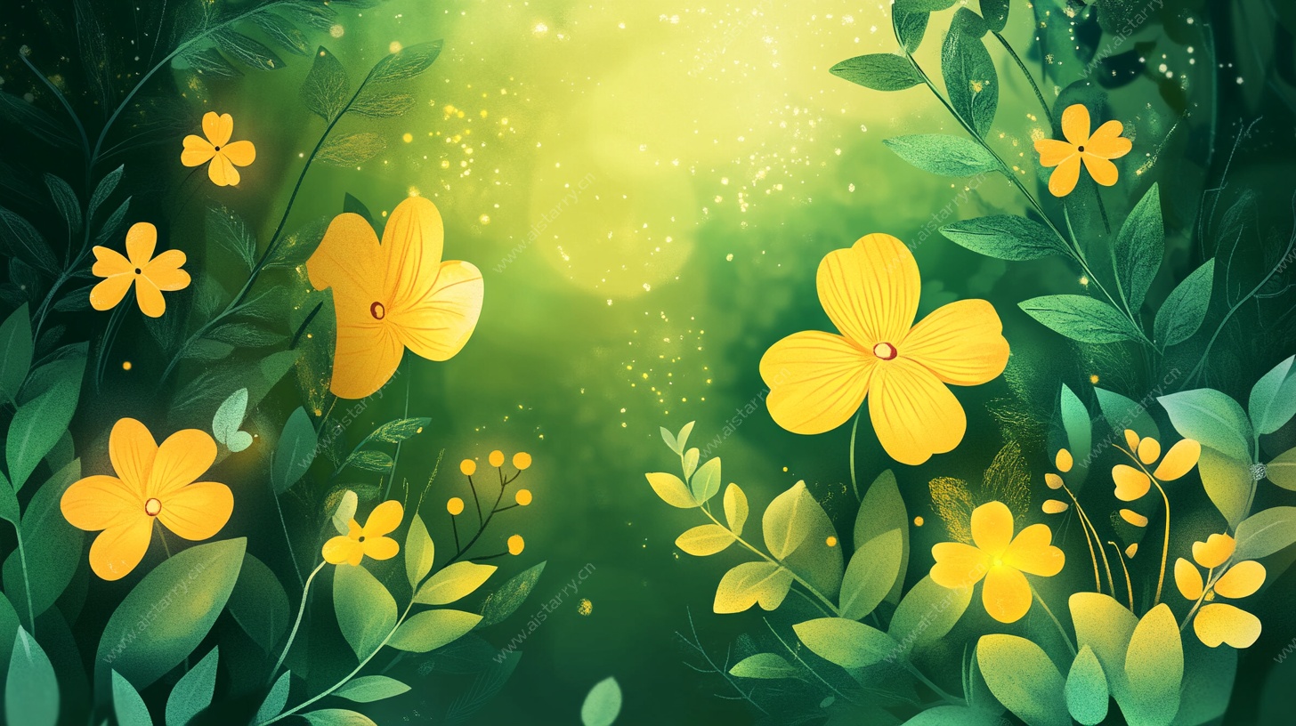 梦幻黄花绿植插画背景