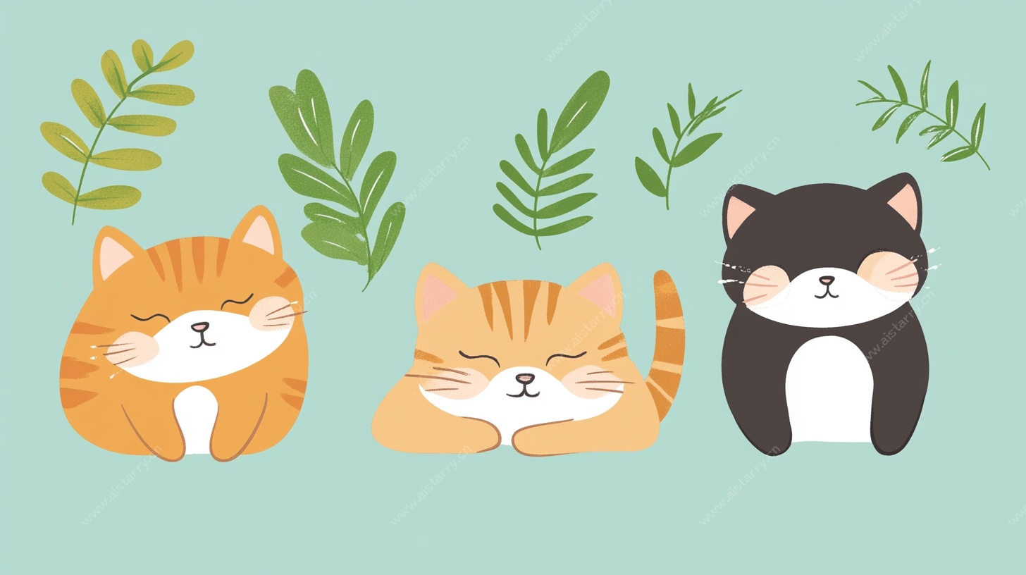 三只萌猫惬意躺卧图