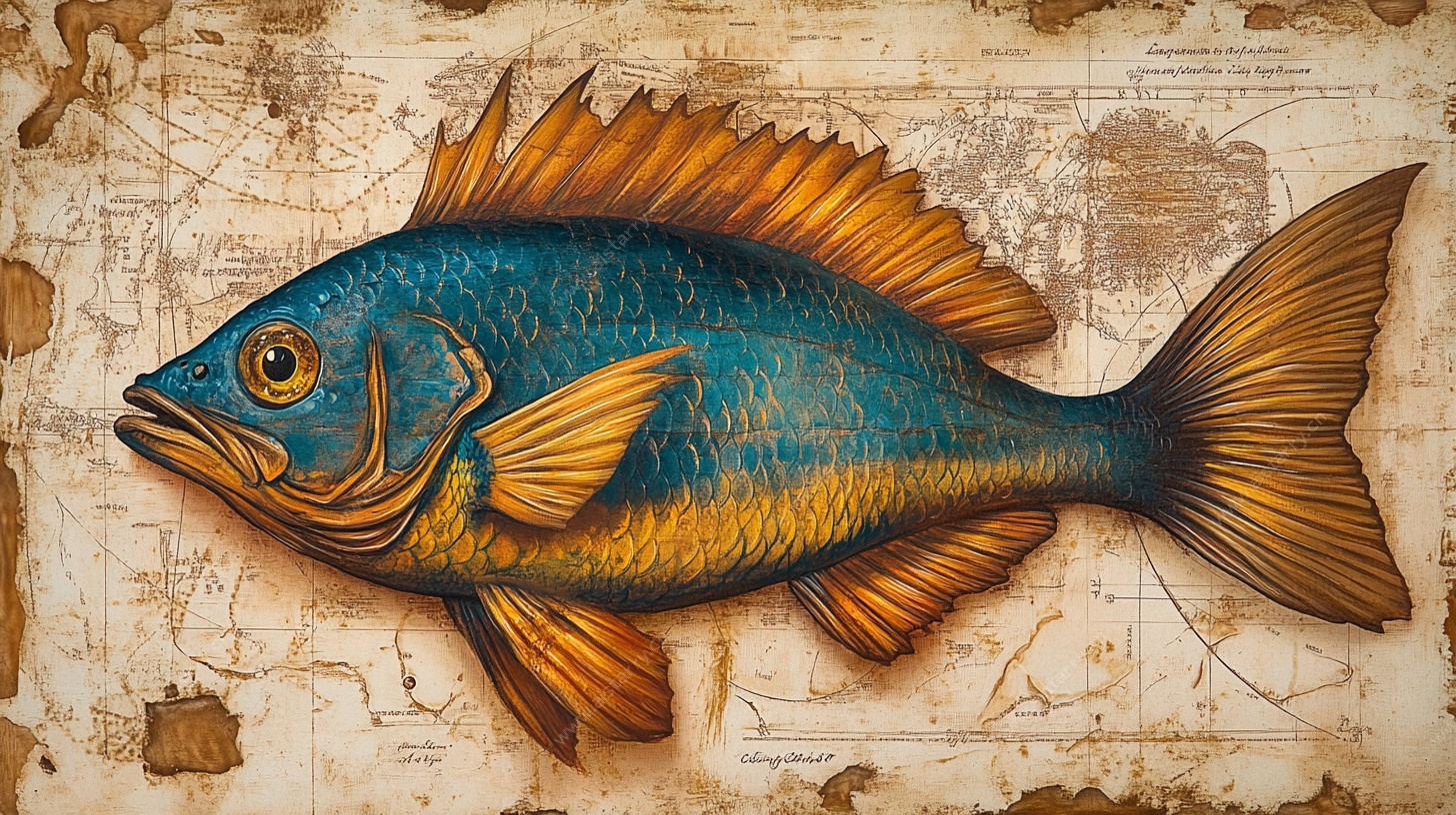 复古风彩色海鱼插画