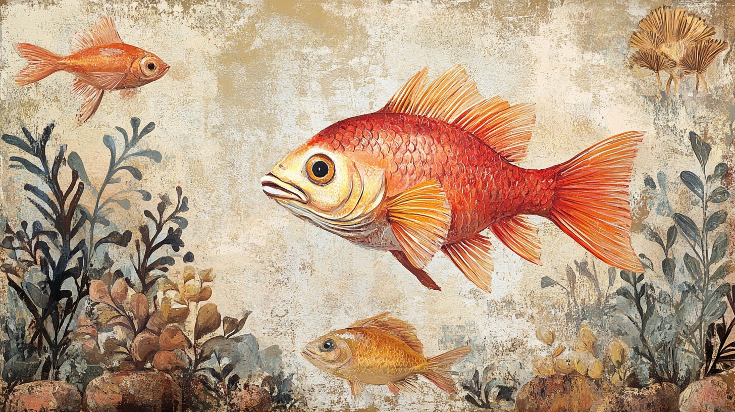 复古风海底金鱼插画