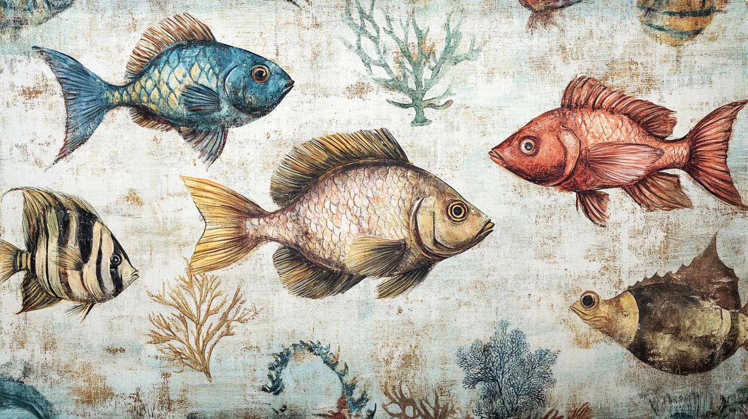 复古风海洋鱼类插画图案