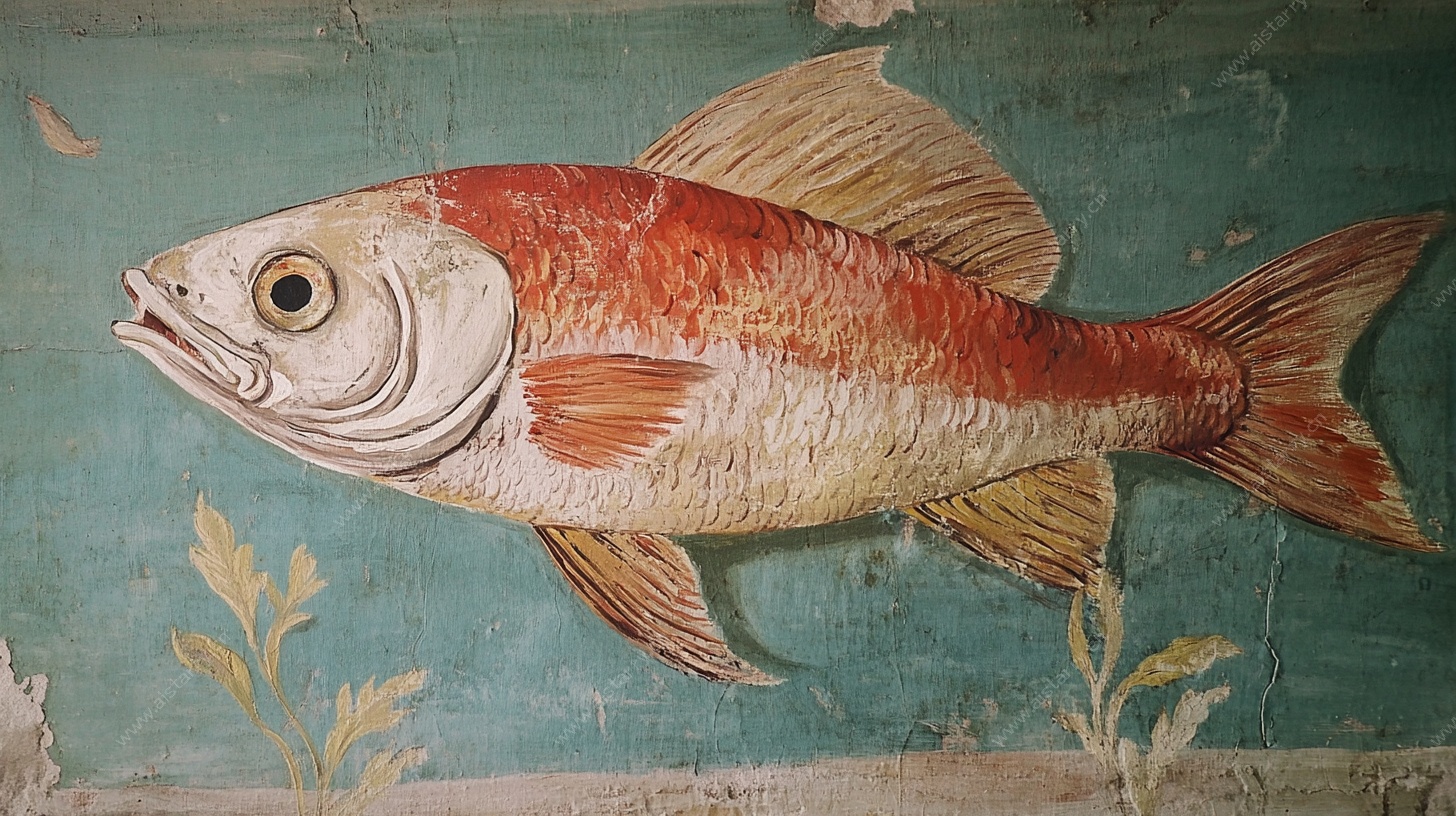 墙上彩绘红鱼图案