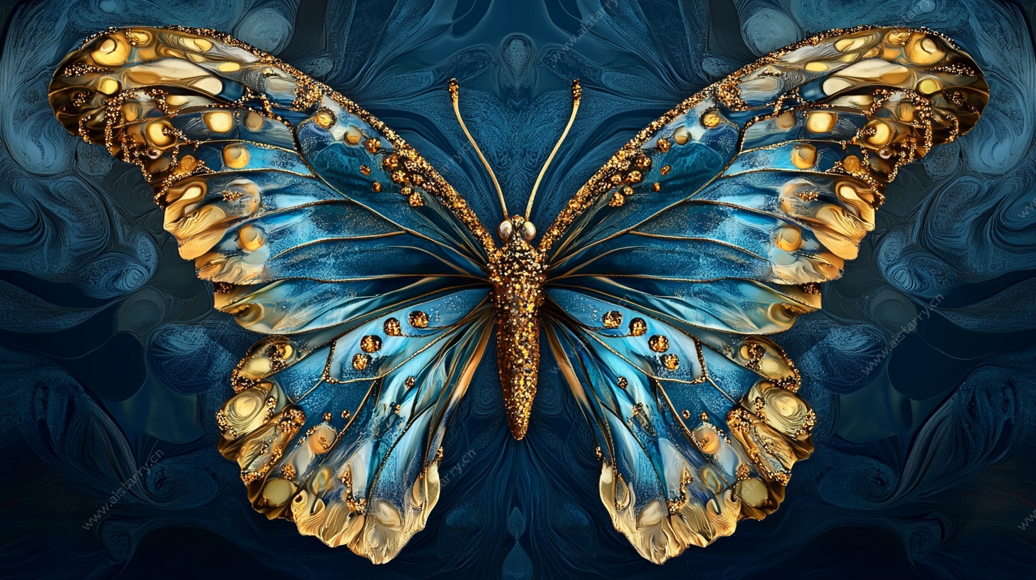 梦幻蓝金蝴蝶艺术图像