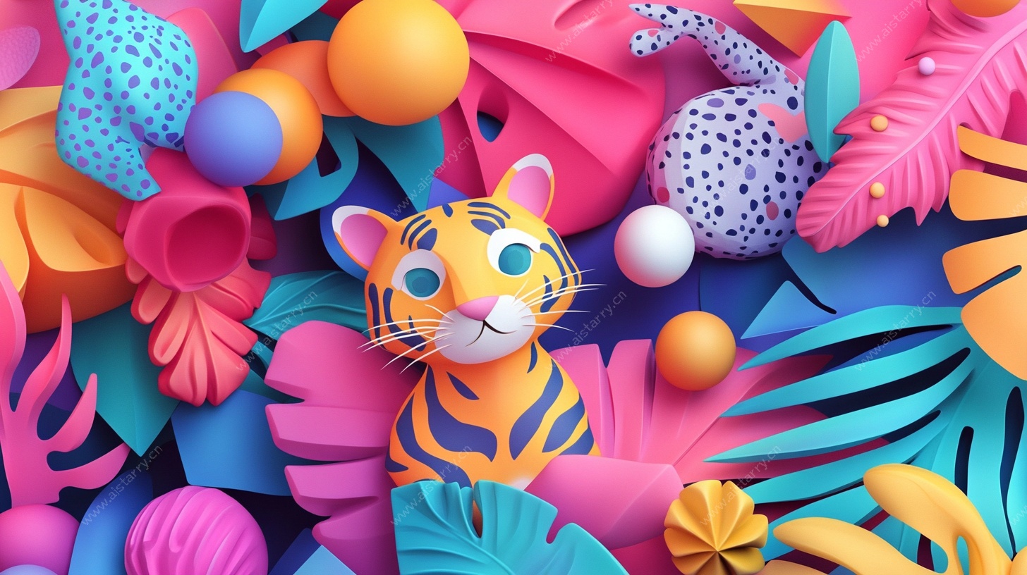 萌虎置身多彩植物世界