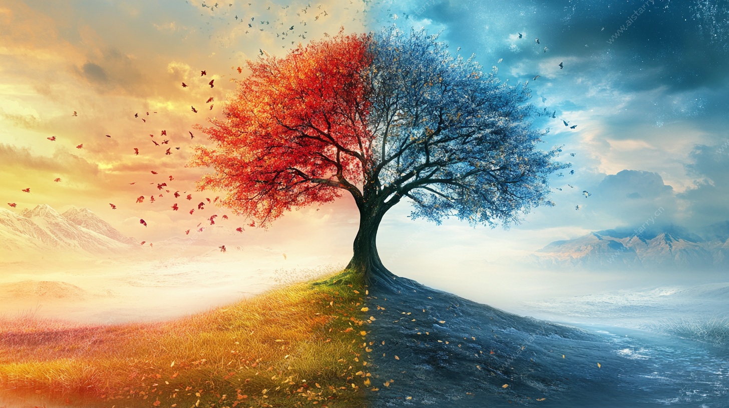 双色奇幻树 天空背景图