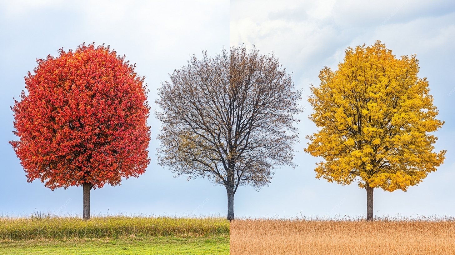 三棵树展现四季色彩变换