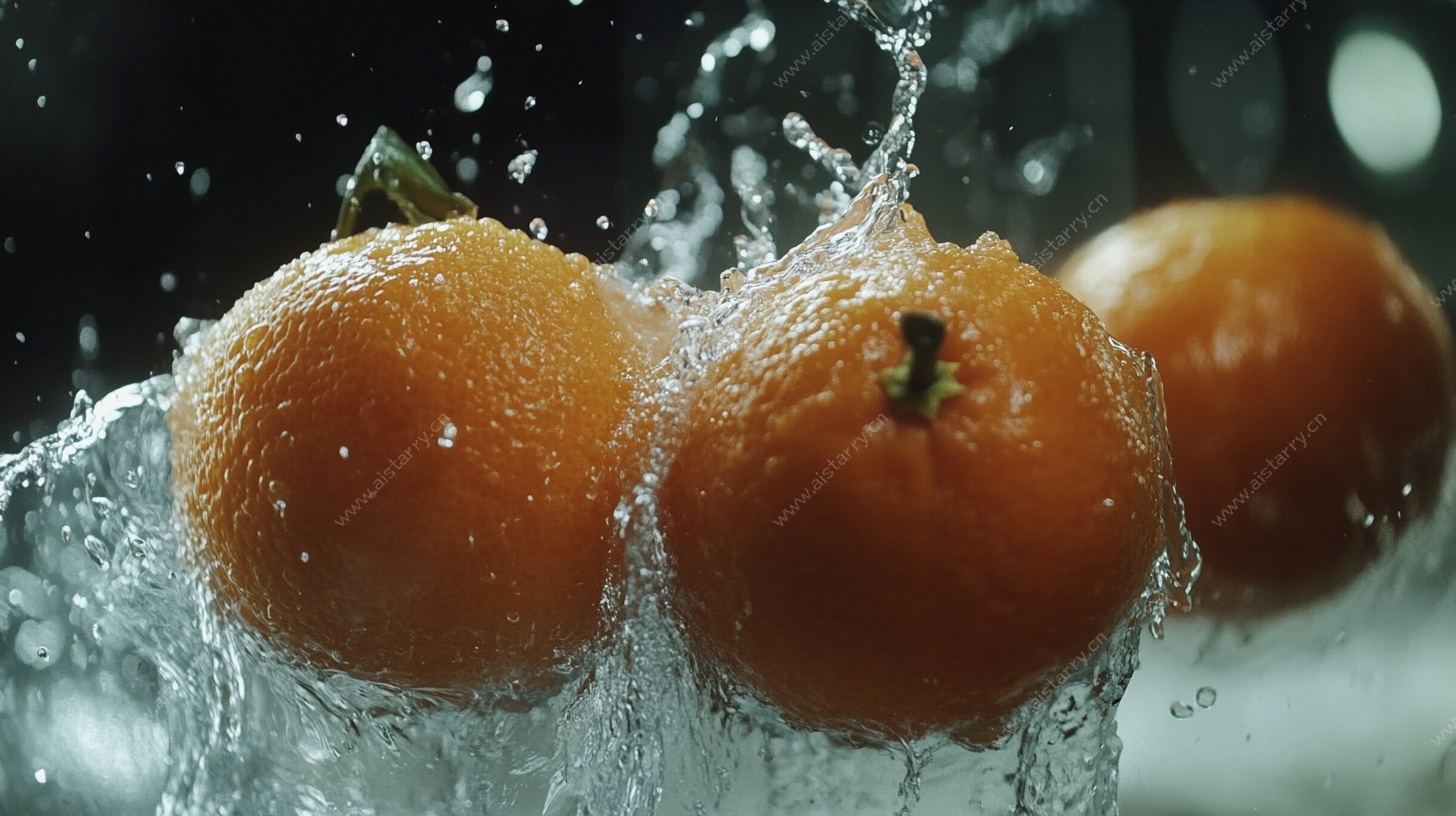 橘子入水溅起晶莹水花