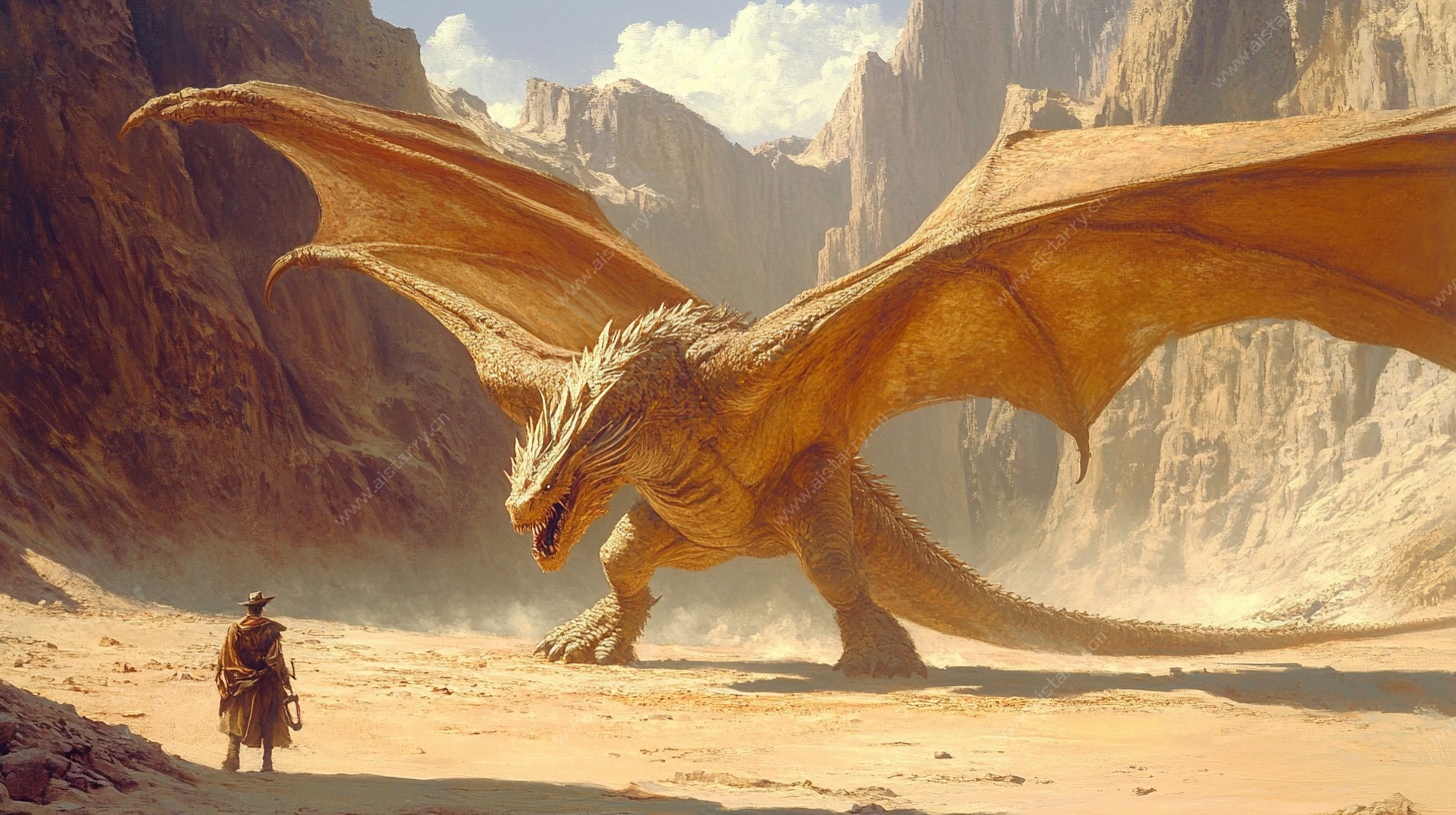 沙漠中的人与巨型飞龙