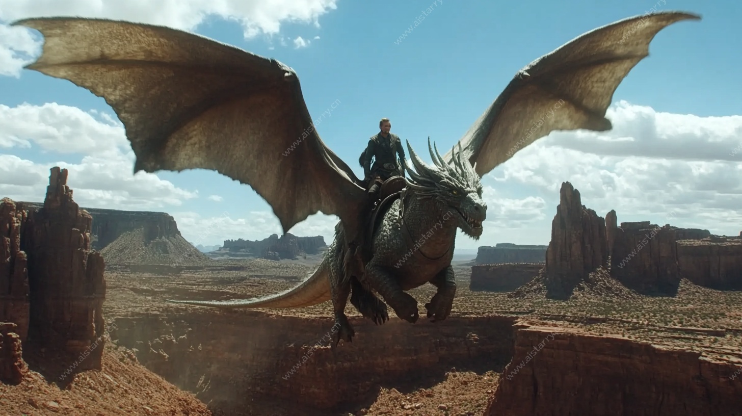骑士骑乘飞龙飞越荒野