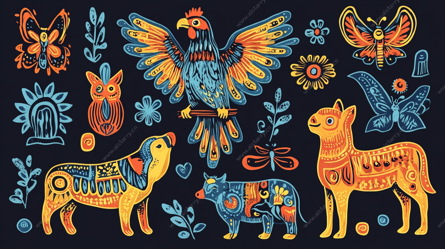 多彩动物插画图案集合