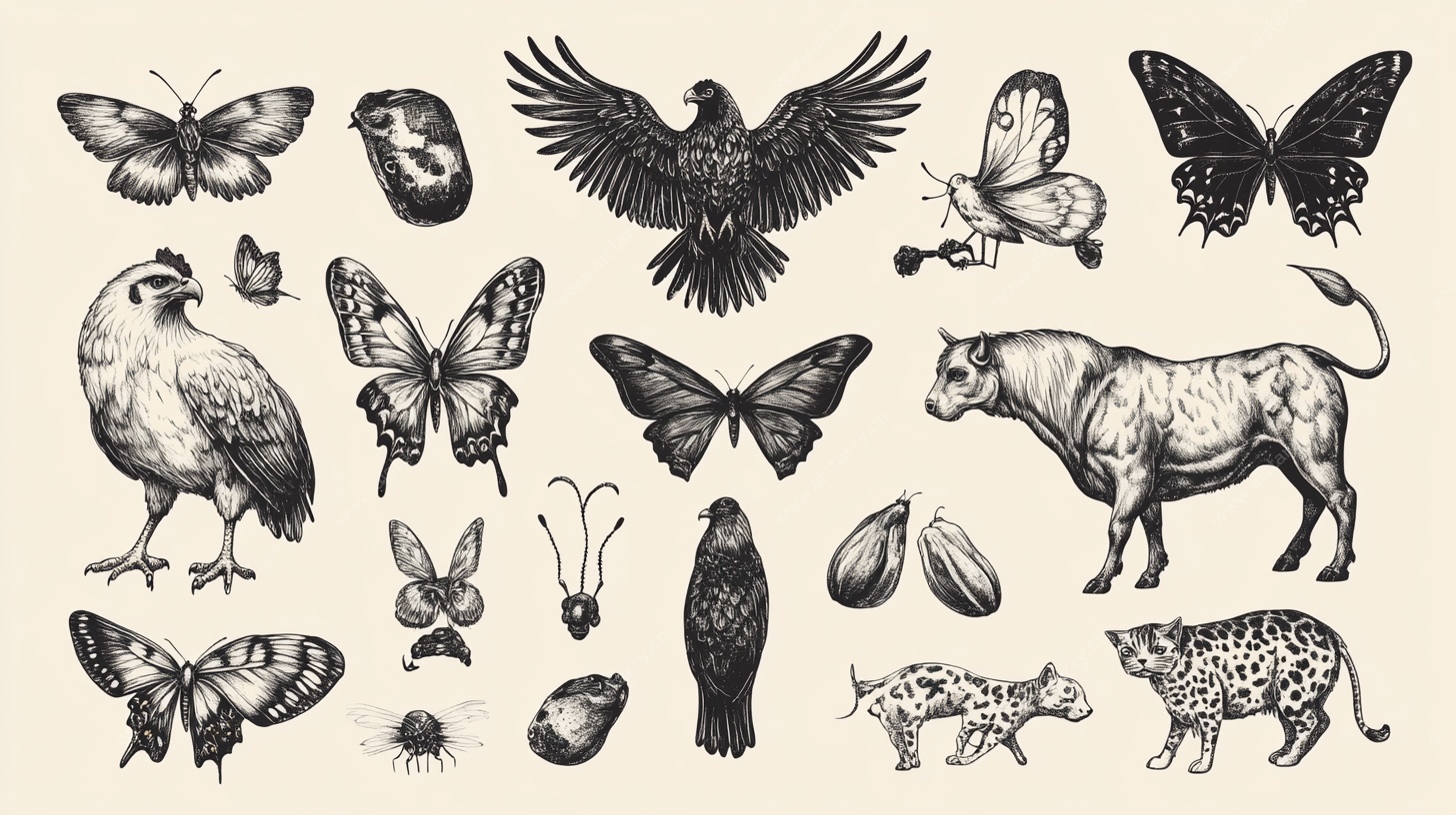 手绘动物昆虫元素集合