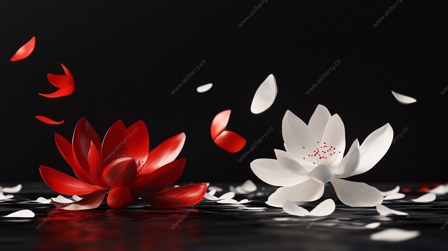 红白莲花飘落唯美场景
