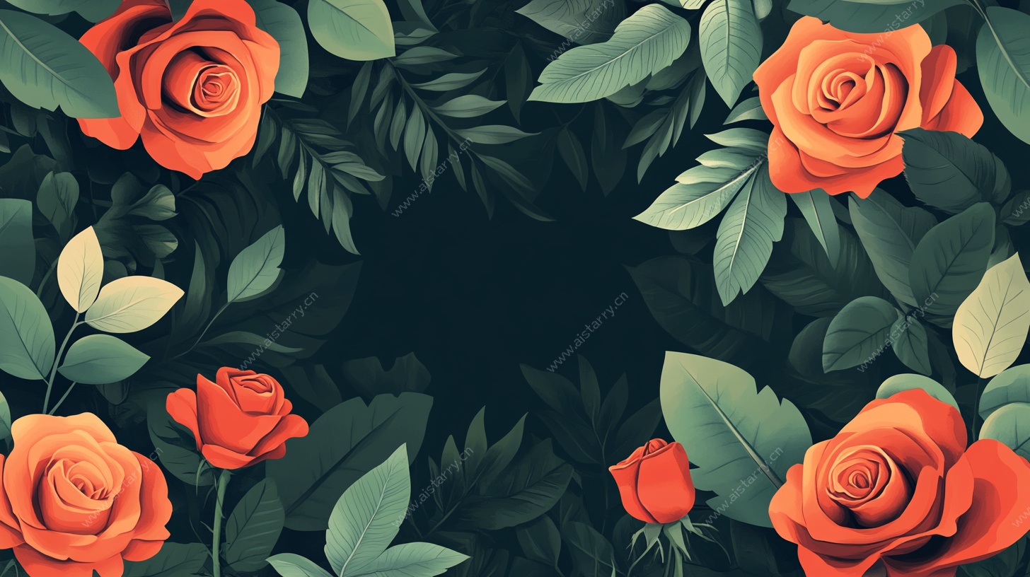 红玫瑰绿叶背景图