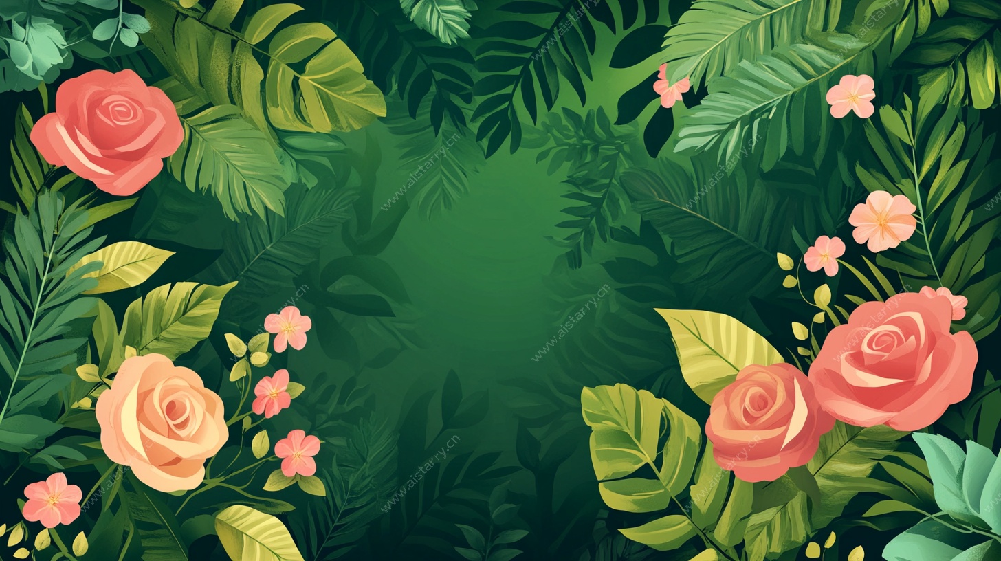 热带花卉绿叶背景图