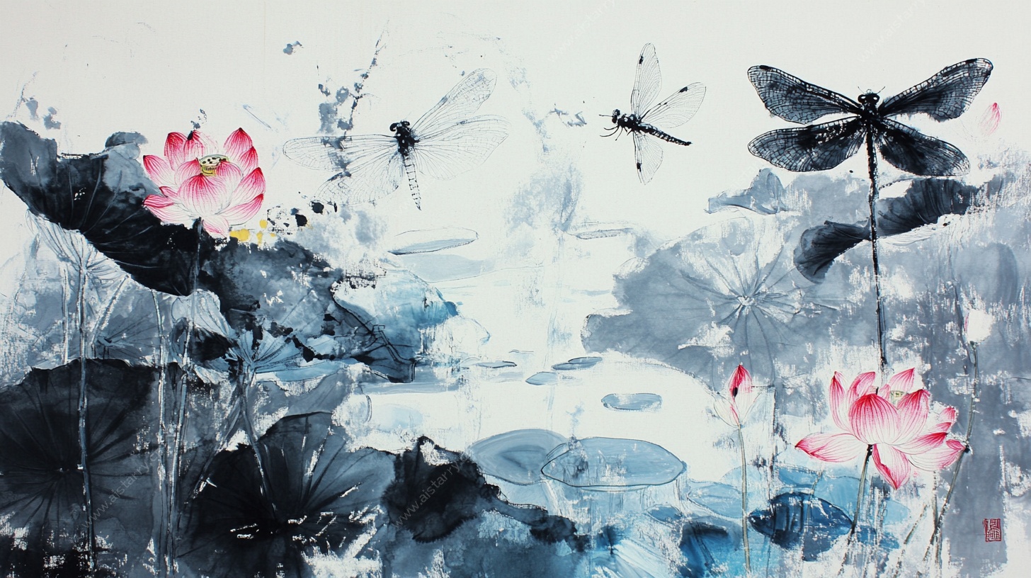 水墨荷花蜻蜓图