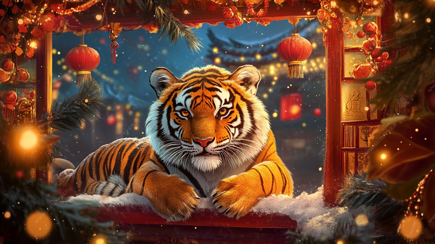 瑞虎迎春景 灯笼添年味