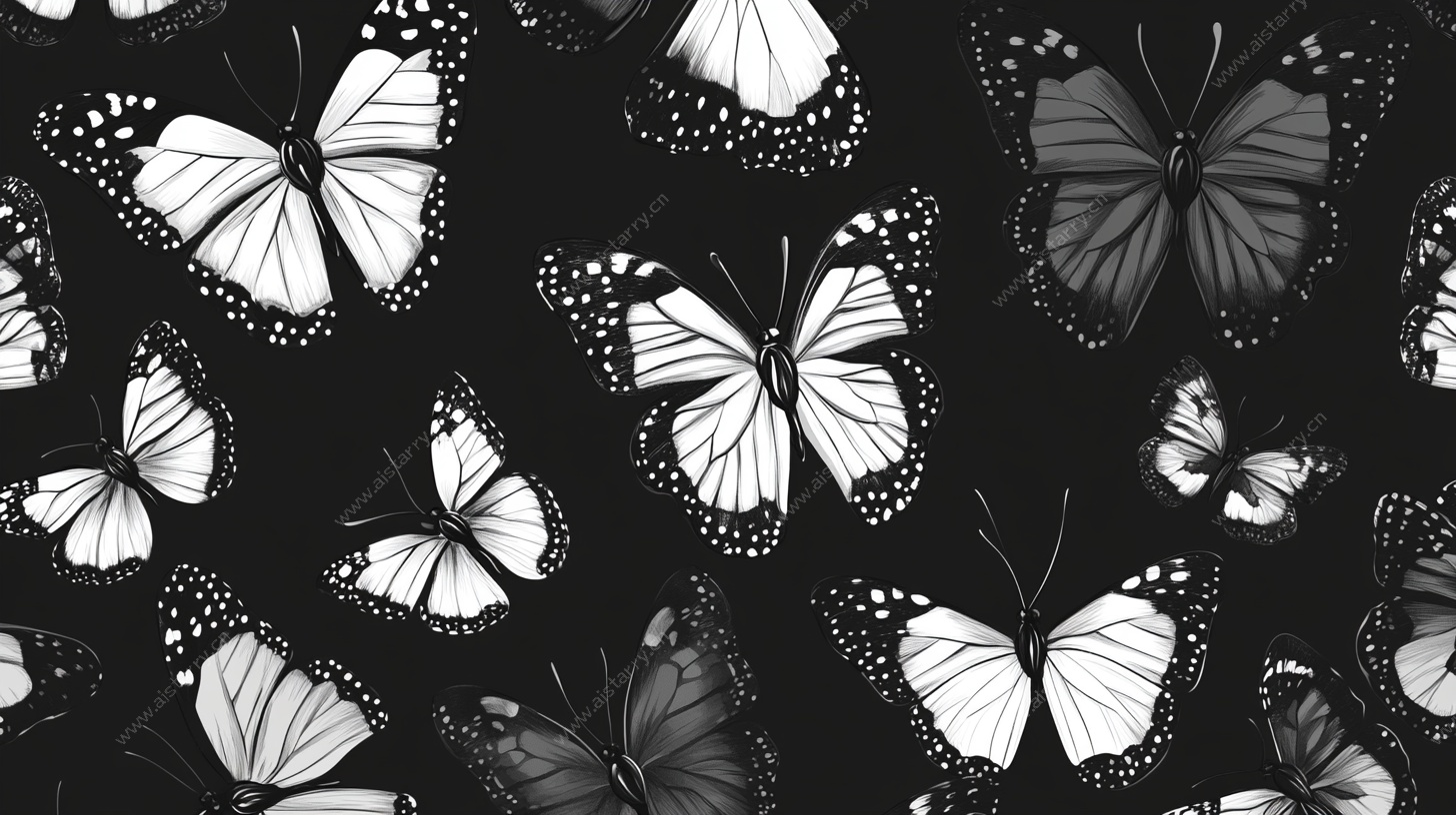 黑白蝴蝶无缝图案背景