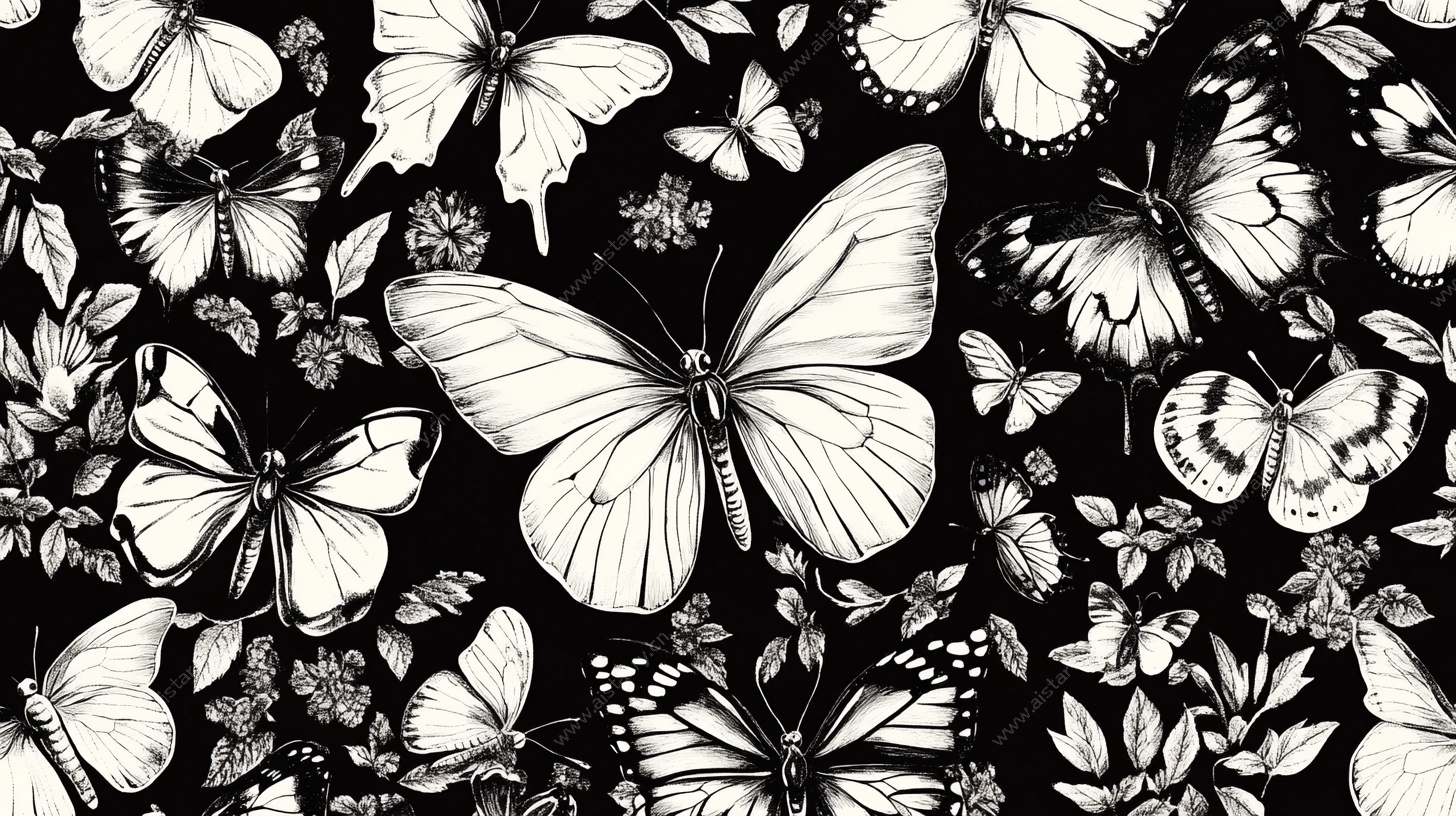 黑白蝴蝶花卉图案背景