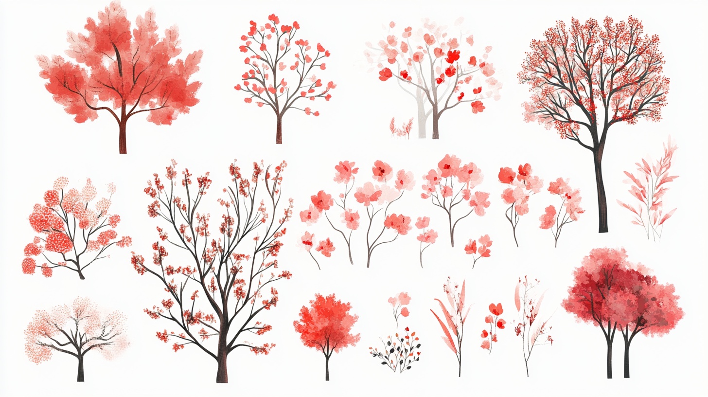 手绘红叶树木插画集合