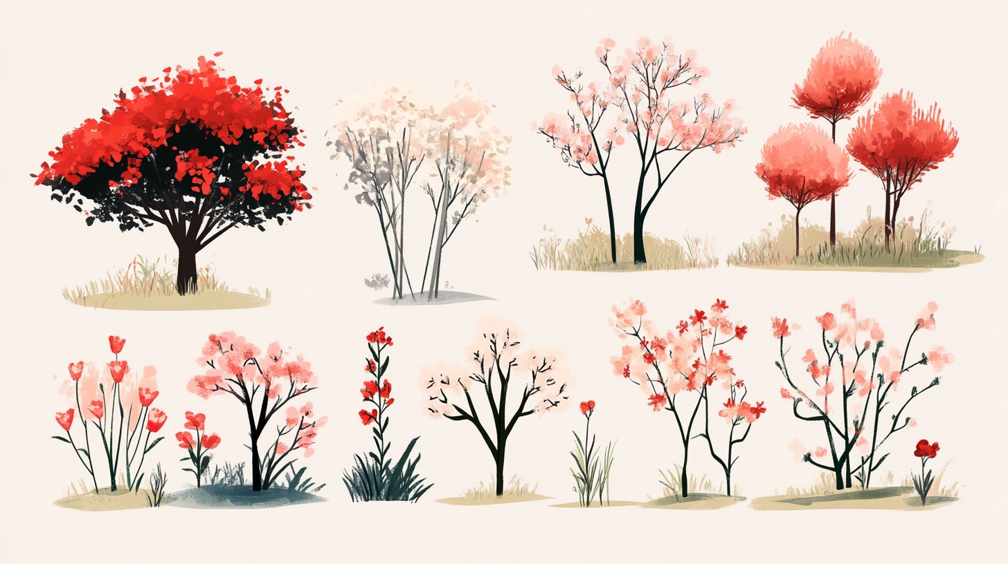 多彩花卉树木插画集合
