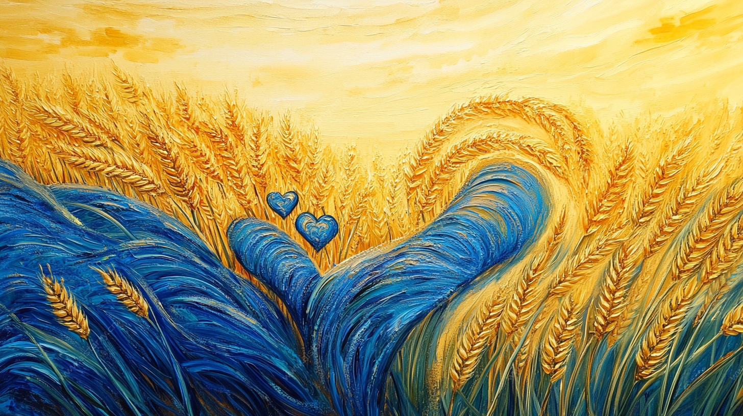 麦田中的蓝色爱心风景