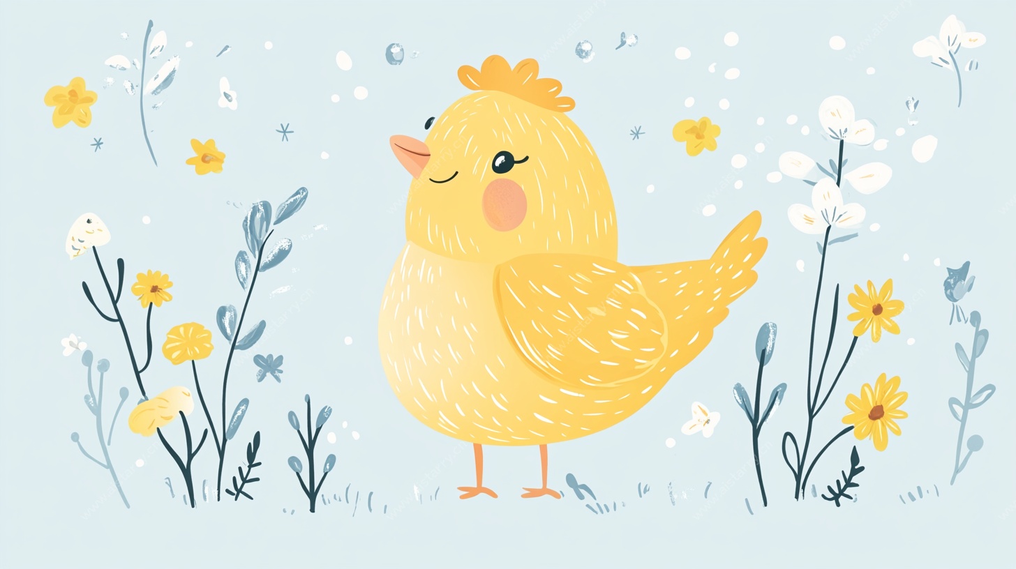 可爱小鸡在花丛中漫步