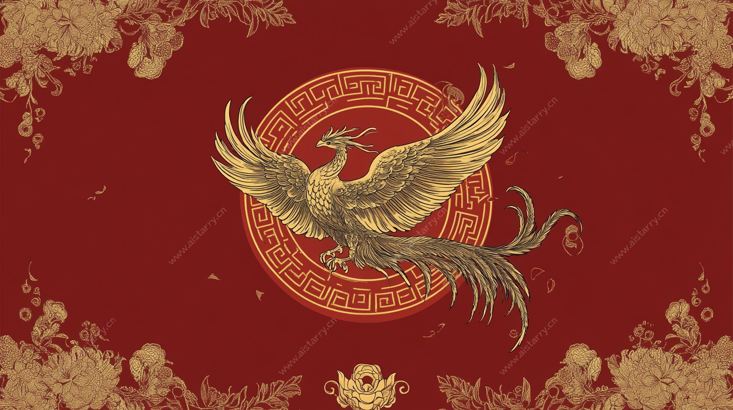 中式红金凤凰装饰背景图