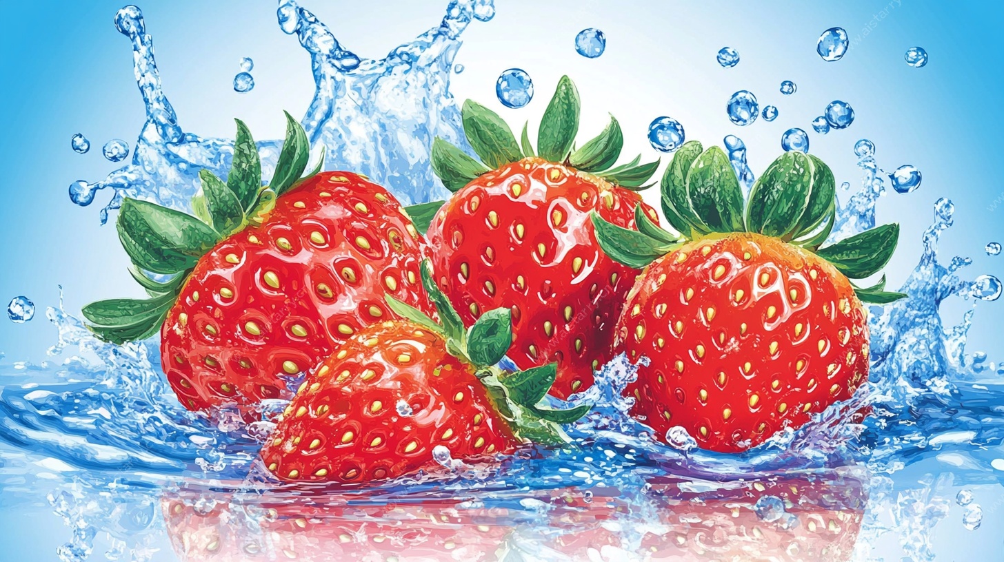 新鲜草莓入水溅起水花