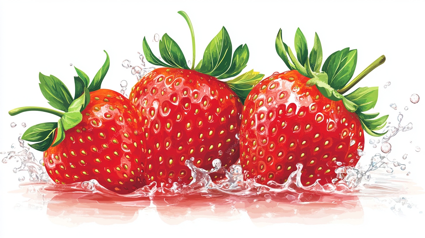 新鲜草莓水花四溅插画