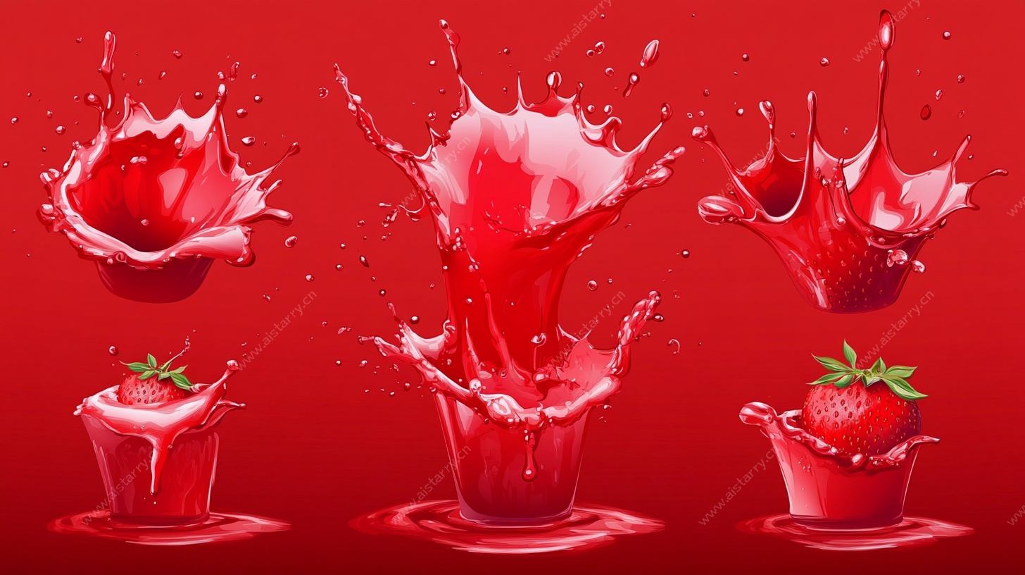 草莓果汁飞溅创意画面
