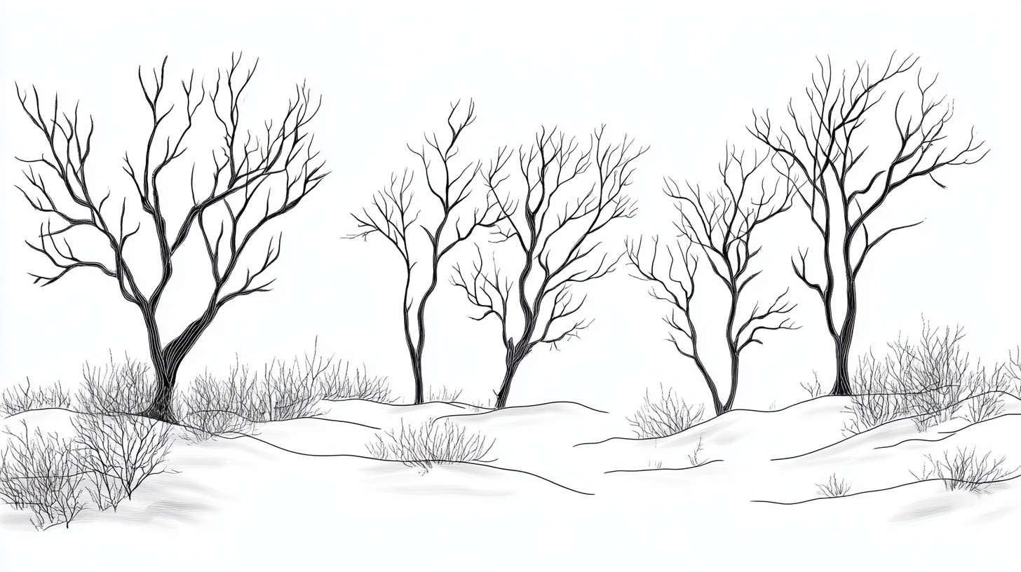 冬日枯树雪景图