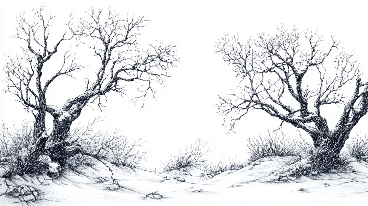 冬日枯树雪景图