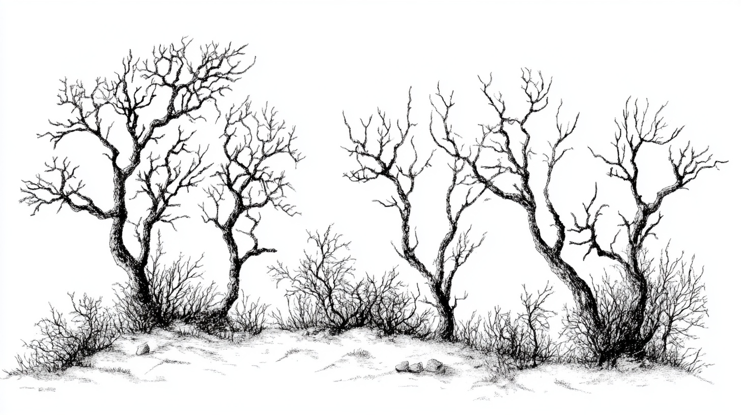 冬日枯树素描风景图