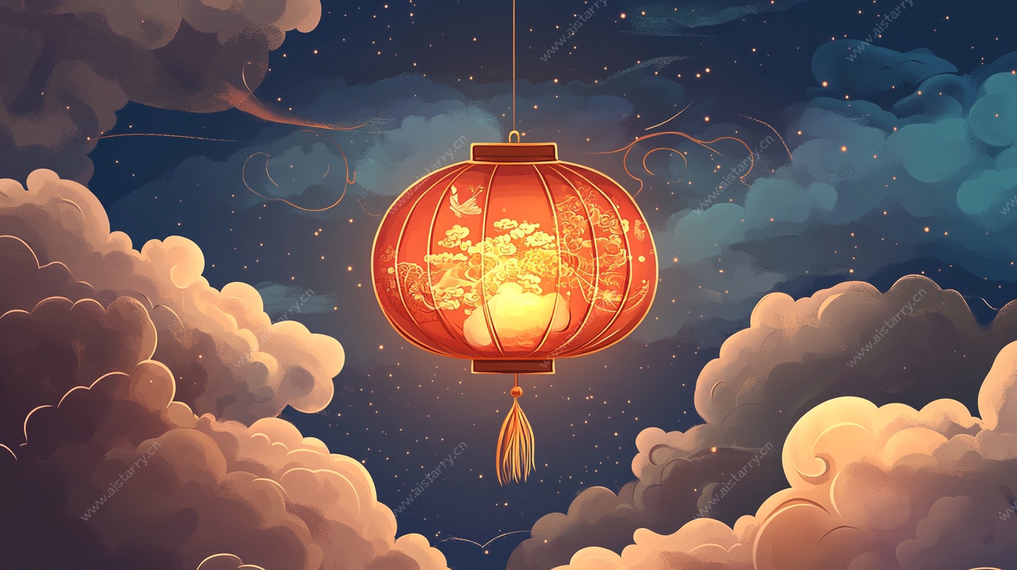 夜空中的中式梦幻红灯笼