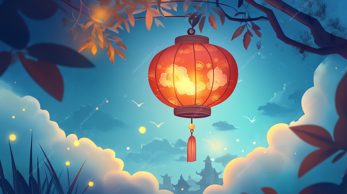 夜空中的传统红灯笼