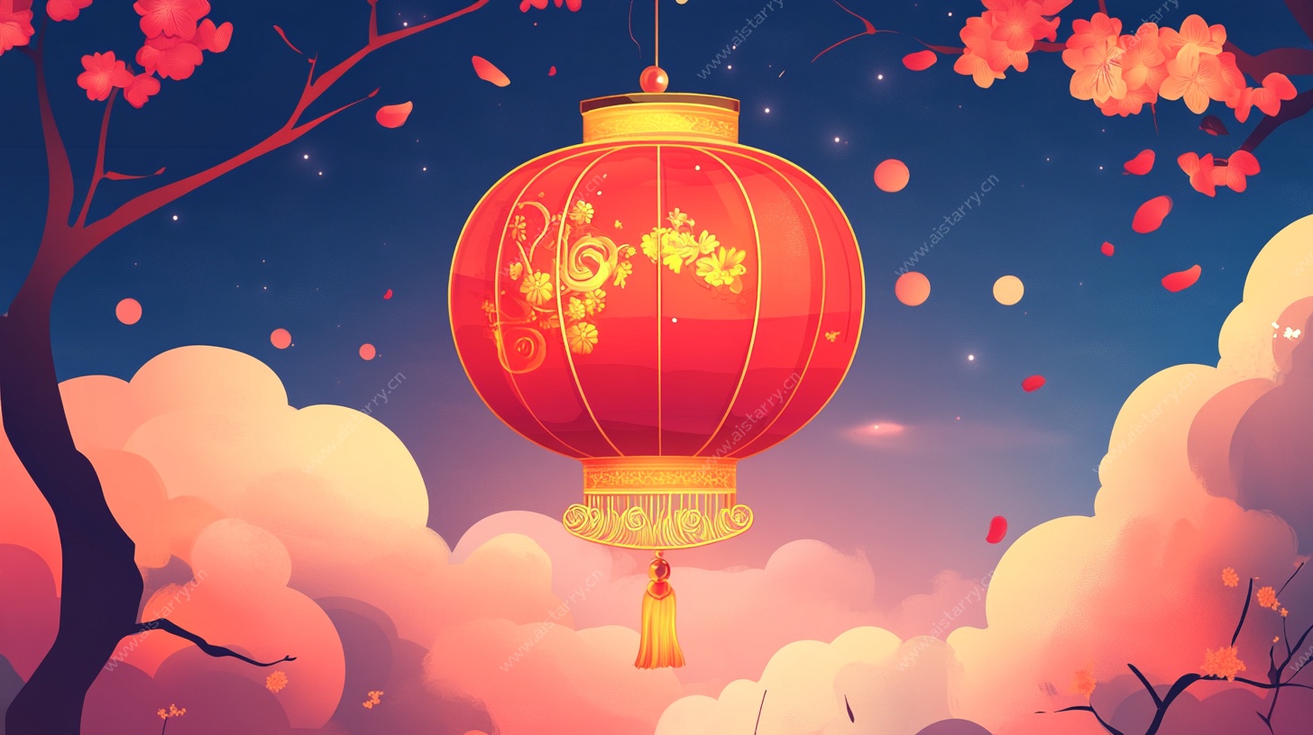 空中红灯笼 浪漫中式夜景