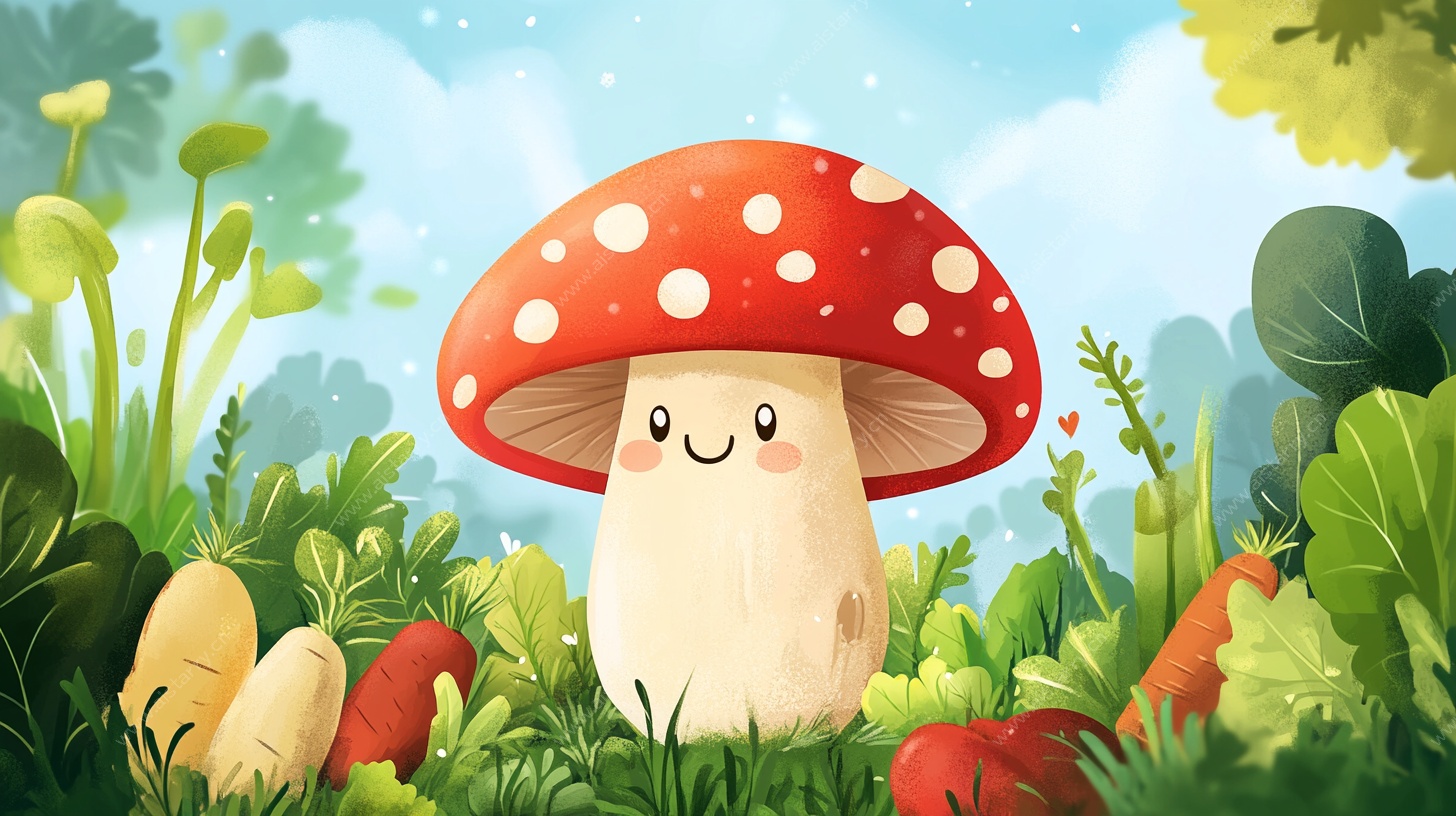 可爱蘑菇在奇幻森林中