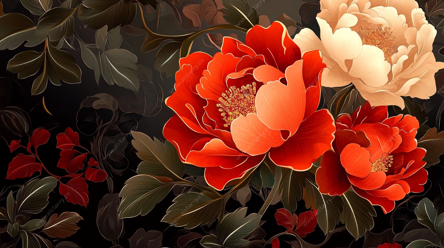 艳丽牡丹花卉图案