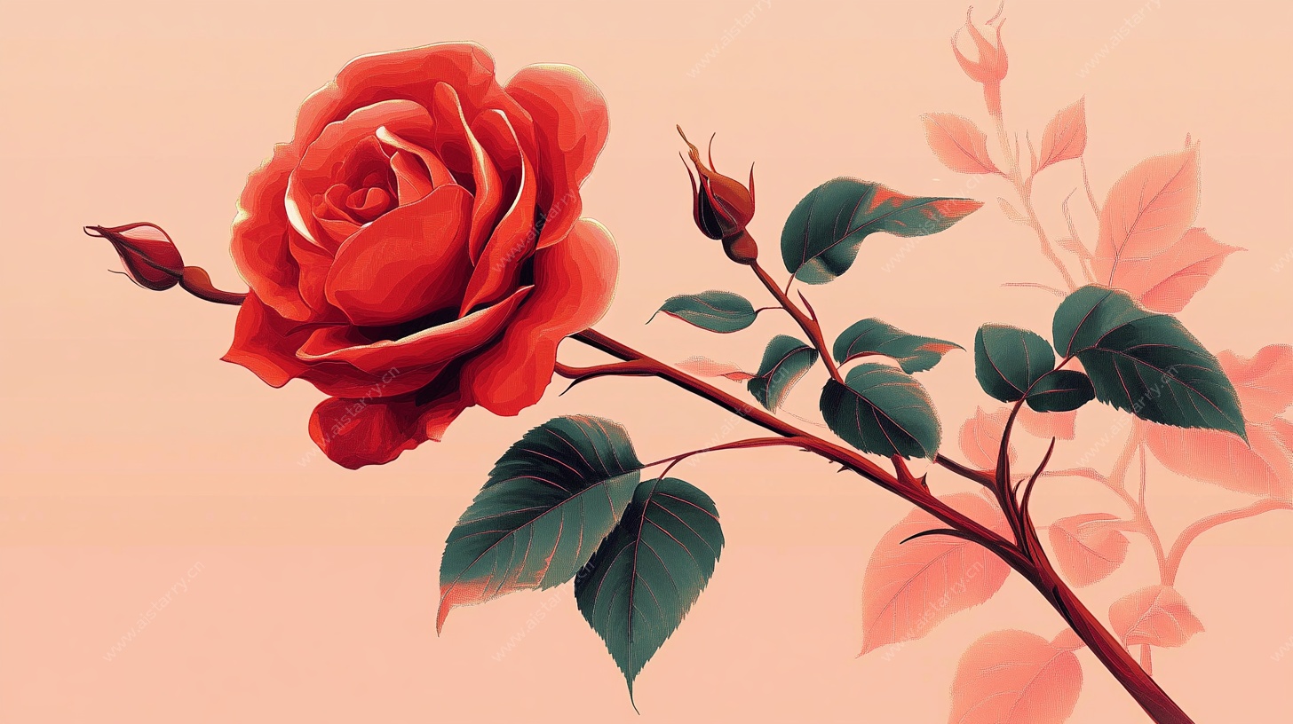 娇艳红玫瑰插画